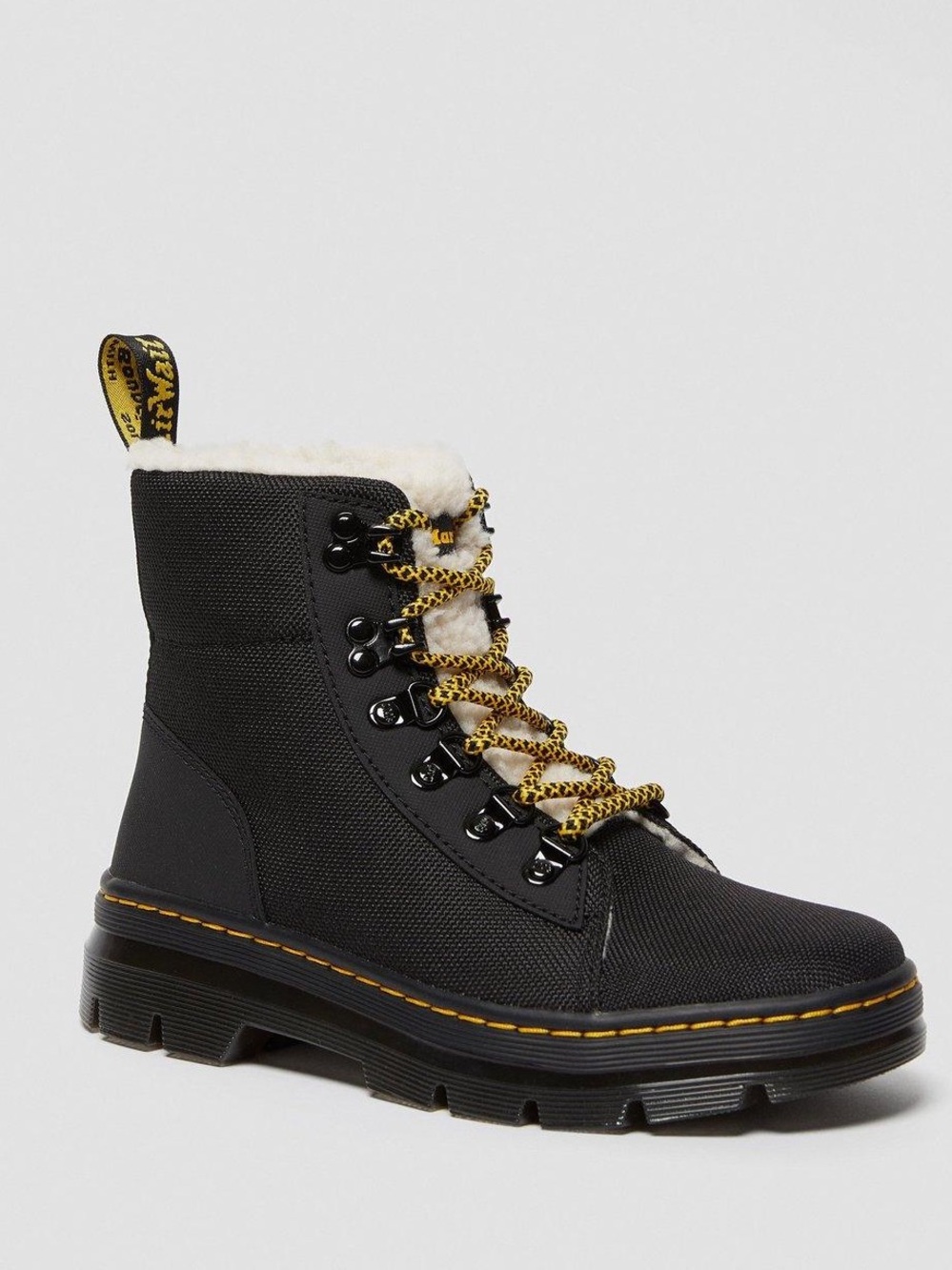 DR. MARTENS COMBS FAUX FUR LINED CASUAL BOOTS Black Shearling Combat Boot Sz 10